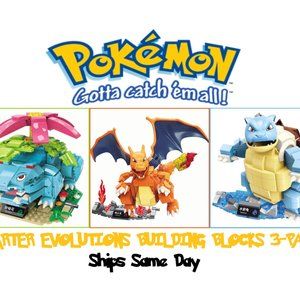 Officially Licensed Pokémon Starter Evolution Building Blocks 3-Pack - BRAND NEW
